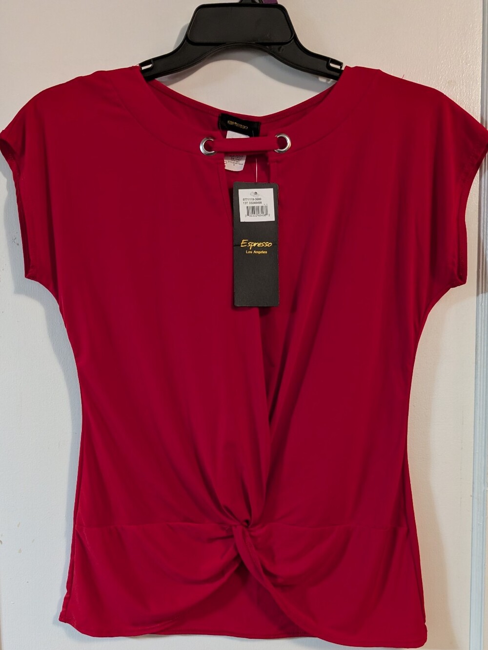 Espresso Red Short-Sleeve Twist-Front Top with Grommet Detail